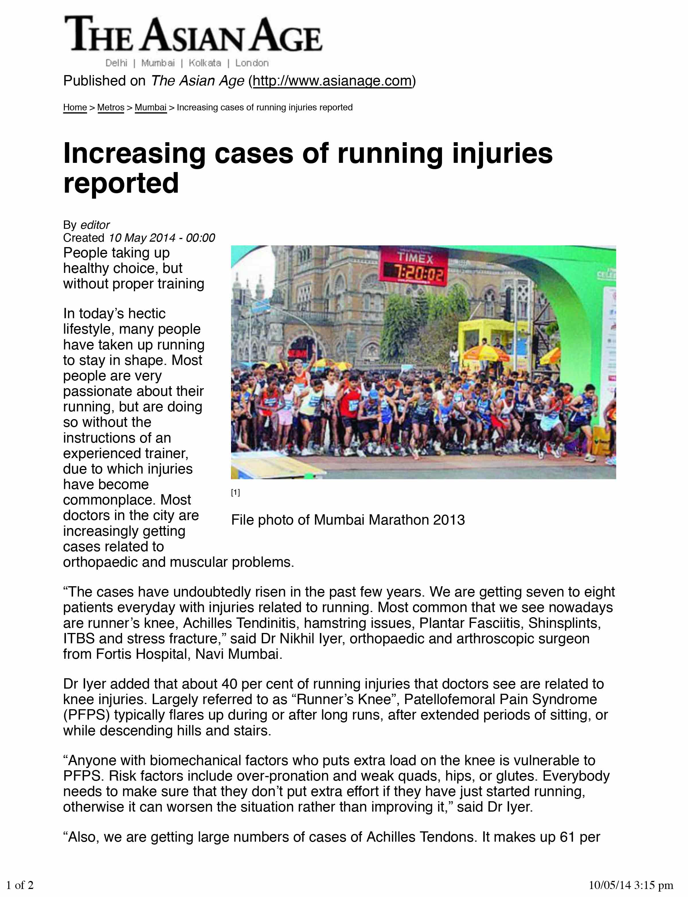 increasing cases of running injuries reported